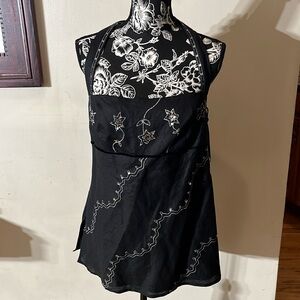 2 Friends Irish linen size 14 black halter top silver sequin detail side zip
